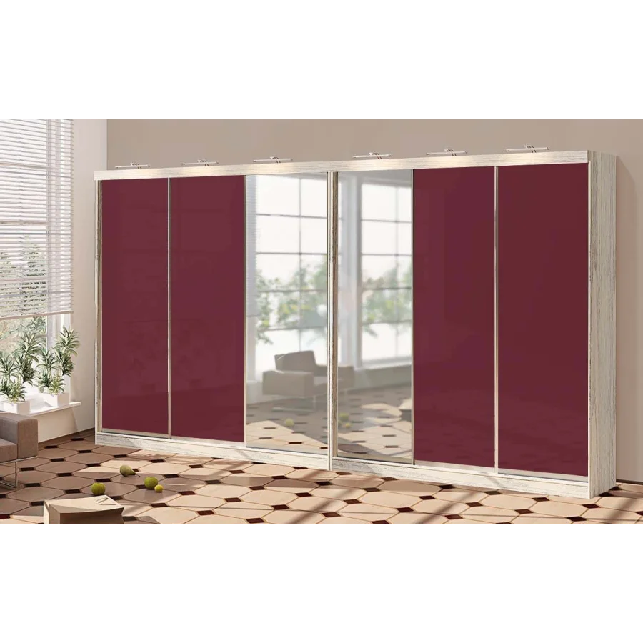 Sliding wardrobe 5.0 m "Colored glass" six-door with mirror order